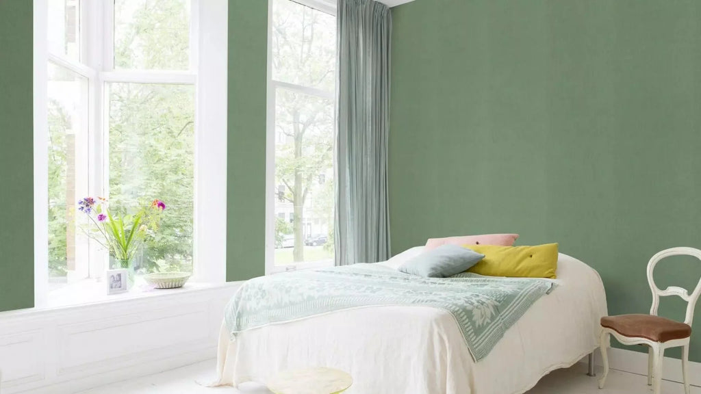 Vienkrāsainas tapetes zaļā krāsā ar tekstila faktūru, 633191, Color Your Life