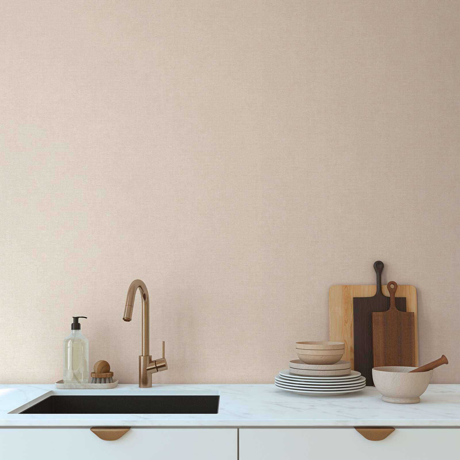 Krēmkrāsas tapetes ar tekstila faktūru un vienkāršu dizainu - viesistabas interjerā