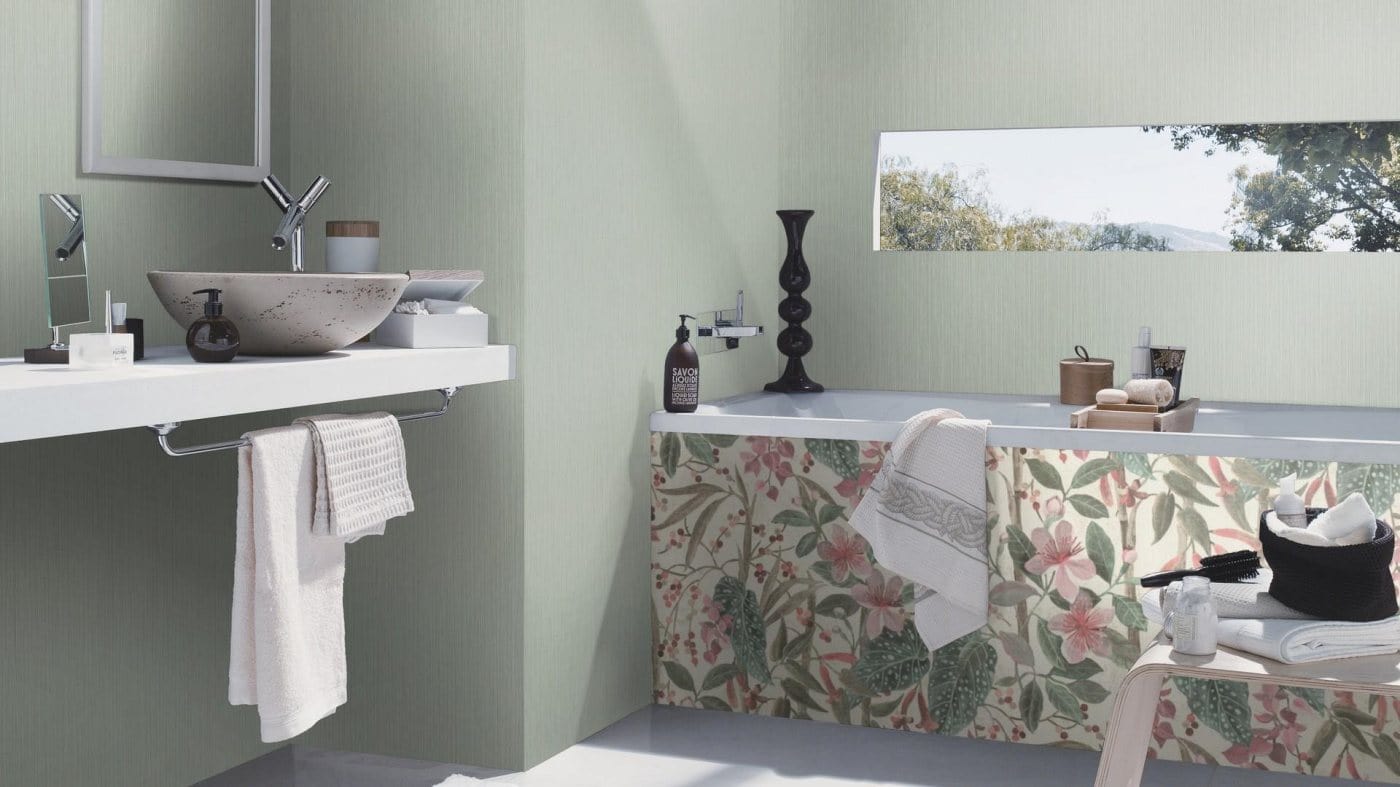 Vienkrāsainas tapetes ar vertikāli strukturētu tekstūru, gaiši zaļā krāsā, RASCH, 537659, Curiosity