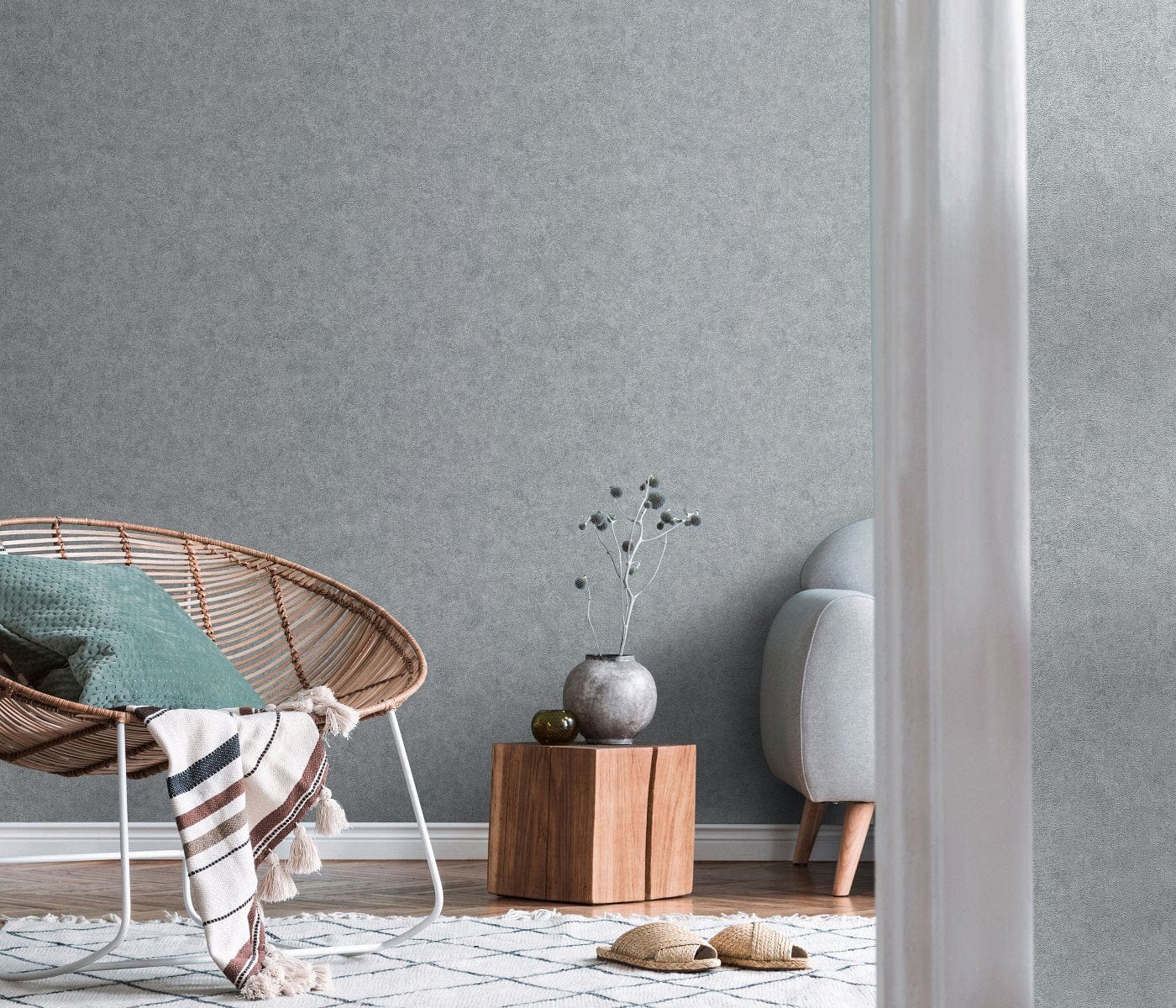 Sudraba krāsas tapetes ar mirdzošu efektu,  modernam un eleganti greznam dizainam, 3752641, skats interjerā 3