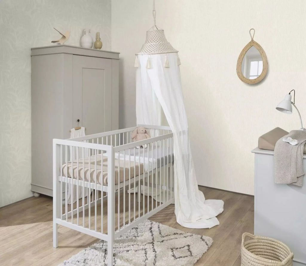 Baltas tapetes RASCH ar svītrainu tekstūru, 653045, Welcome home