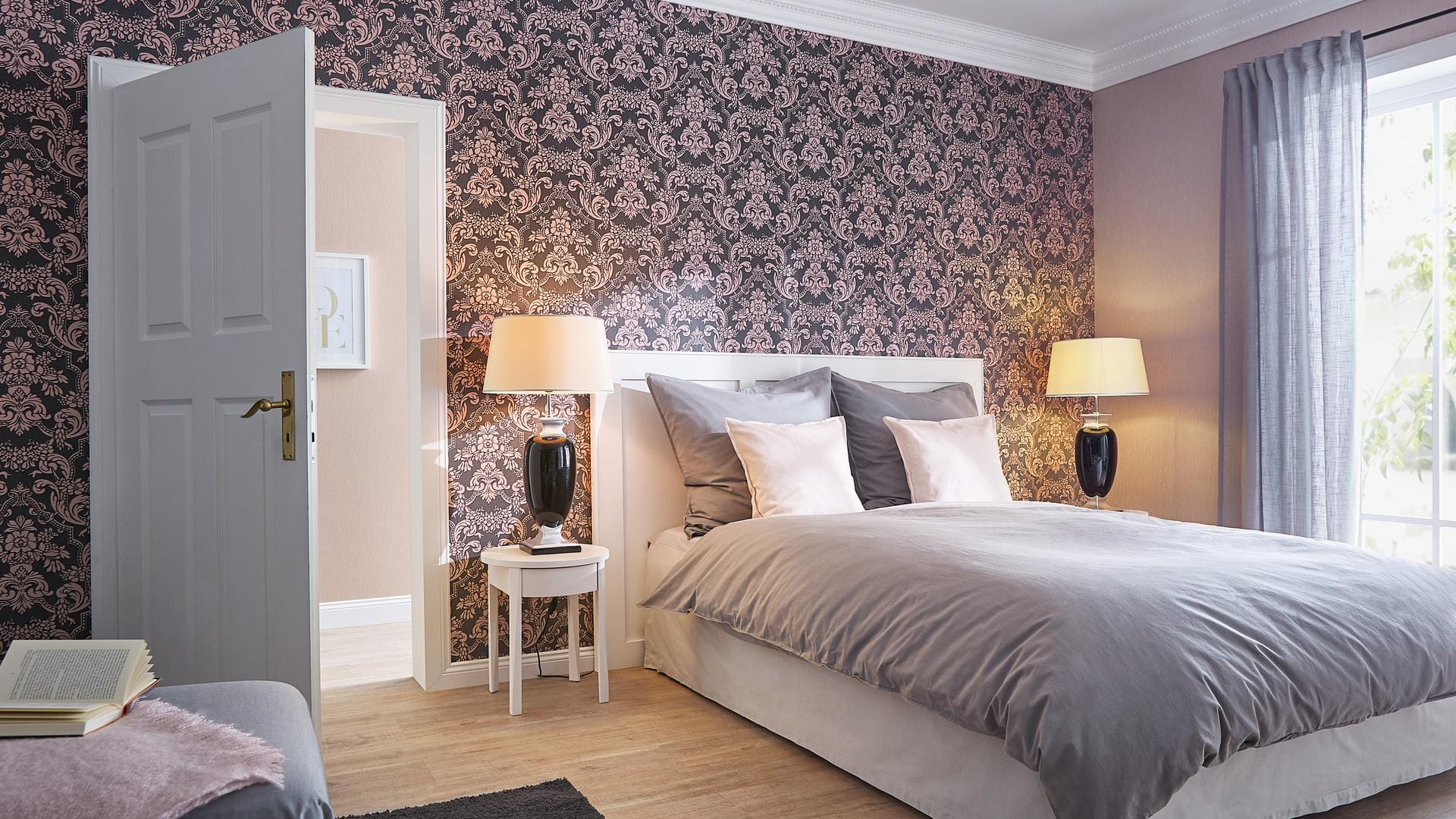 Vienkrāsainas tapetes ar mirdzuma efektu, rozā krāsā, RASCH, 570021, Trianon XIII