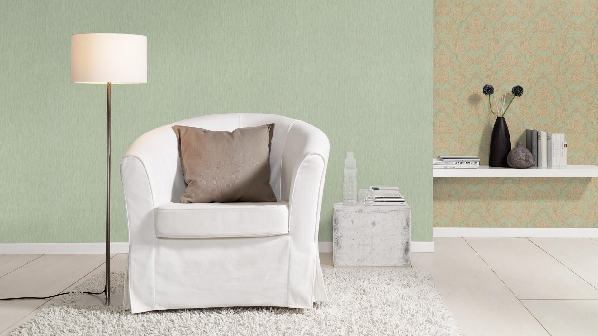 Vienkrāsainas tapetes ar mirdzuma efektu, zaļā krāsā, RASCH, 570069, Trianon XIII